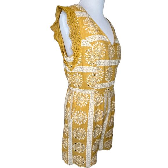 Skies Areโ Blue Mustard Yellow Eyelet Romper M Boho Flutter Sleeve Summer Cute - Picture 4 of 15
